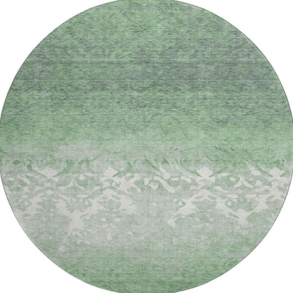 HomeRoots 8' X 10' Durable Washable Green and Ivory Damask Area Rug with UV Protection for High-Traffic Homes 709436