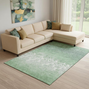 HomeRoots 9' X 12' Washable Green & Ivory Damask Area Rug with UV Protection for High-Traffic Family Spaces 709437
