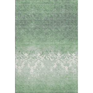 HomeRoots 9' X 12' Washable Green & Ivory Damask Area Rug with UV Protection for High-Traffic Family Spaces 709437