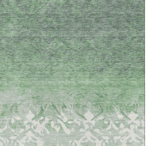 HomeRoots 9' X 12' Washable Green & Ivory Damask Area Rug with UV Protection for High-Traffic Family Spaces 709437