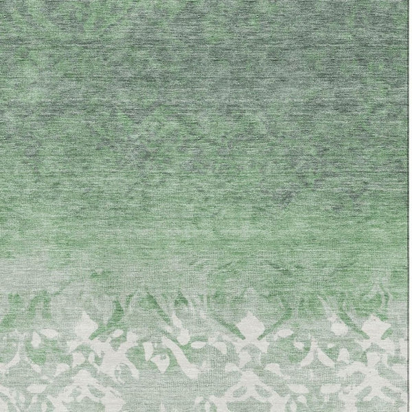 HomeRoots 9' X 12' Washable Green & Ivory Damask Area Rug with UV Protection for High-Traffic Family Spaces 709437