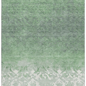 HomeRoots 9' X 12' Washable Green & Ivory Damask Area Rug with UV Protection for High-Traffic Family Spaces 709437