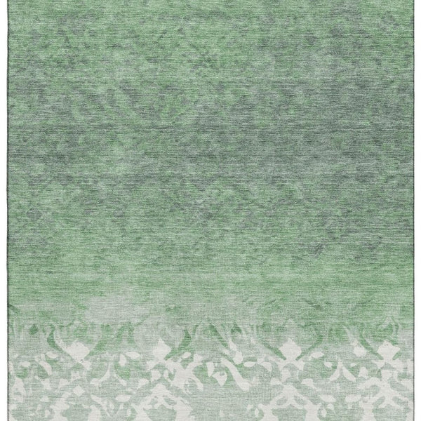 HomeRoots 9' X 12' Washable Green & Ivory Damask Area Rug with UV Protection for High-Traffic Family Spaces 709437