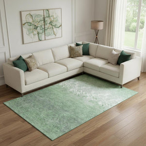 HomeRoots 10' Green and Ivory Damask Area Rug - Washable, UV Protected, Stain-Resistant for Elegant Spaces 709438