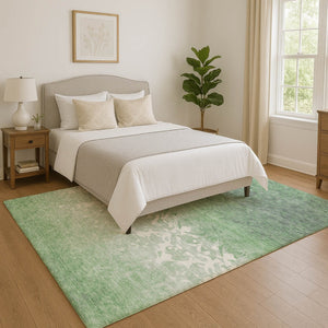 HomeRoots 10' Green and Ivory Damask Area Rug - Washable, UV Protected, Stain-Resistant for Elegant Spaces 709438