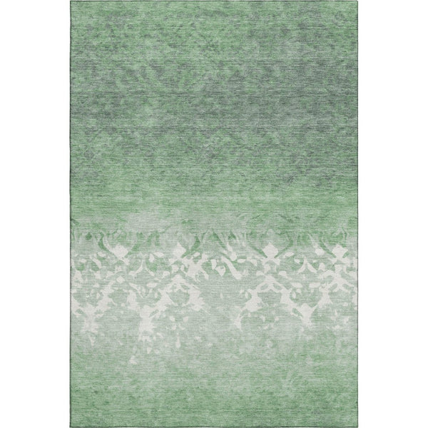 HomeRoots 10' Green and Ivory Damask Area Rug - Washable, UV Protected, Stain-Resistant for Elegant Spaces 709438