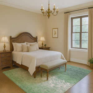 HomeRoots 10' Green and Ivory Damask Area Rug - Washable, UV Protected, Stain-Resistant for Elegant Spaces 709438