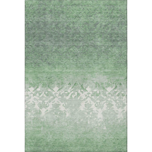 HomeRoots 10' Green and Ivory Damask Area Rug - Washable, UV Protected, Stain-Resistant for Elegant Spaces 709438