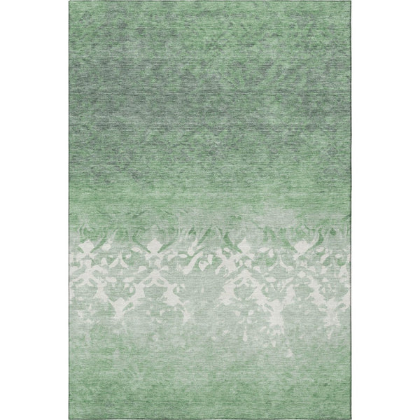 HomeRoots 10' Green and Ivory Damask Area Rug - Washable, UV Protected, Stain-Resistant for Elegant Spaces 709438