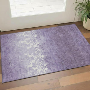 HomeRoots 5' Purple & Ivory Damask Area Rug - Machine Washable, UV Protected, Stain Resistant for Busy Homes 709440