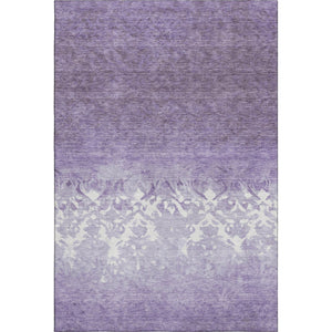 HomeRoots 5' Purple & Ivory Damask Area Rug - Machine Washable, UV Protected, Stain Resistant for Busy Homes 709440