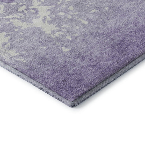 HomeRoots 5' Purple & Ivory Damask Area Rug - Machine Washable, UV Protected, Stain Resistant for Busy Homes 709440
