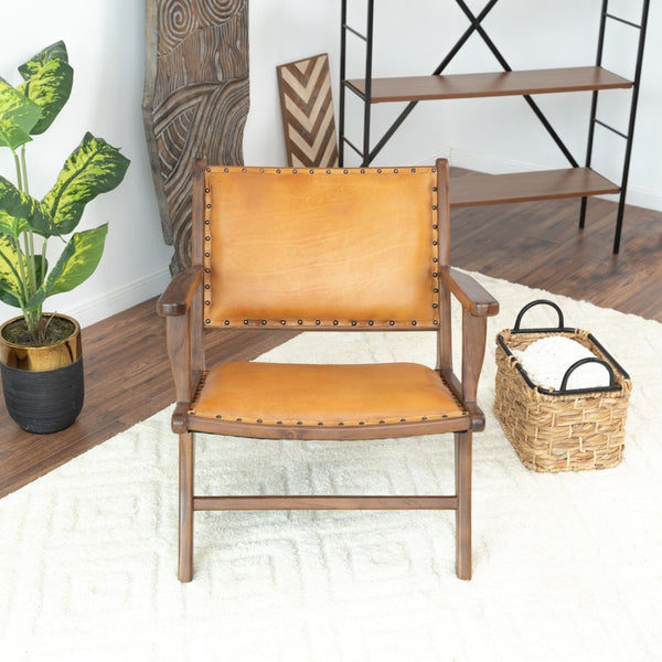 English Elm Daniel Genuine Leather Accent Chair Tapered Walnut Legs Mid-century Modern Lounge B183P231841