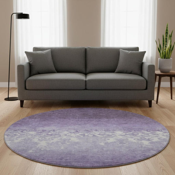 HomeRoots 8' X 10' Elegant Purple & Ivory Damask Area Rug – Washable, UV Protected, Perfect for Busy Homes! 709442