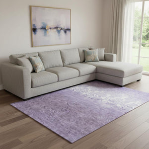 HomeRoots 9' X 12' Elegant Purple and Ivory Damask Area Rug with UV Protection for Homes with Kids & Pets 709443