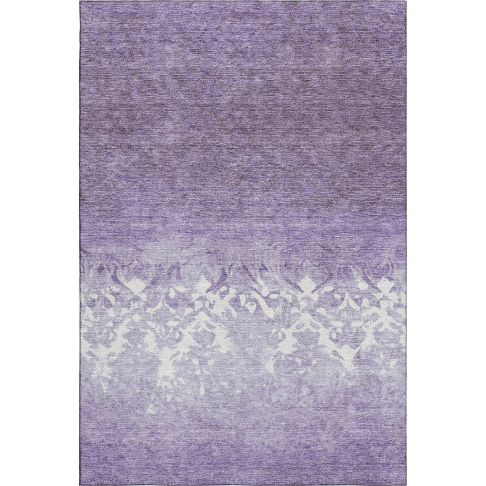 HomeRoots 9' X 12' Elegant Purple and Ivory Damask Area Rug with UV Protection for Homes with Kids & Pets 709443