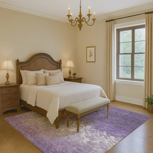 HomeRoots 9' X 12' Elegant Purple and Ivory Damask Area Rug with UV Protection for Homes with Kids & Pets 709443