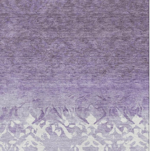 HomeRoots 9' X 12' Elegant Purple and Ivory Damask Area Rug with UV Protection for Homes with Kids & Pets 709443