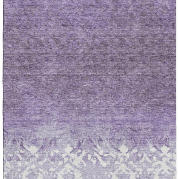 HomeRoots 9' X 12' Elegant Purple and Ivory Damask Area Rug with UV Protection for Homes with Kids & Pets 709443