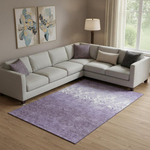 HomeRoots 10' X 14' Purple and Ivory Damask Area Rug - Washable, Stain-Resistant, UV Protected for Longevity 709444