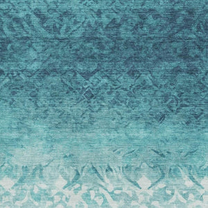 HomeRoots 5' X 8' Teal and Ivory Damask Area Rug - Washable, UV Protected, Non-Slip, Perfect for Active Homes! 709446