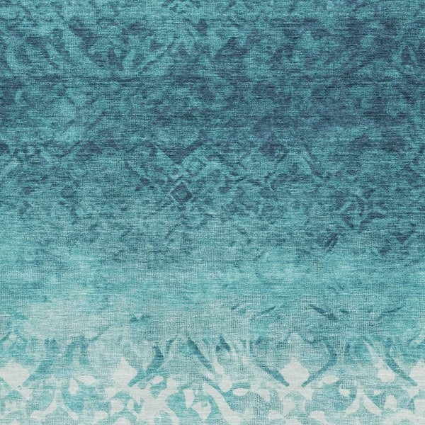 HomeRoots 5' X 8' Teal and Ivory Damask Area Rug - Washable, UV Protected, Non-Slip, Perfect for Active Homes! 709446