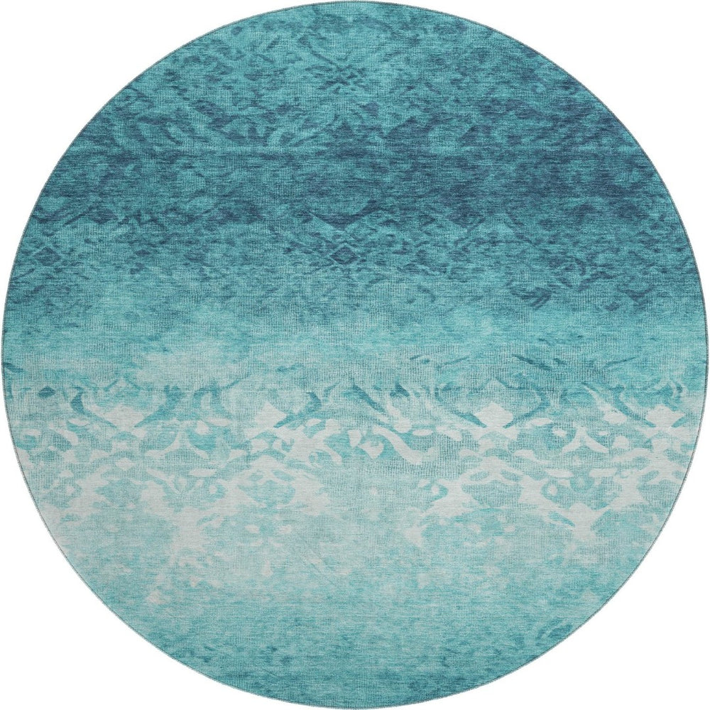 HomeRoots 8' X 10' Teal And Ivory Damask Area Rug - Washable, UV Protected, Perfect for Homes with Kids & Pets! 709448