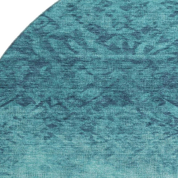 HomeRoots 8' X 10' Teal And Ivory Damask Area Rug - Washable, UV Protected, Perfect for Homes with Kids & Pets! 709448