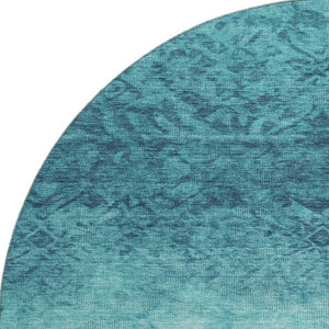 HomeRoots 8' X 10' Teal And Ivory Damask Area Rug - Washable, UV Protected, Perfect for Homes with Kids & Pets! 709448