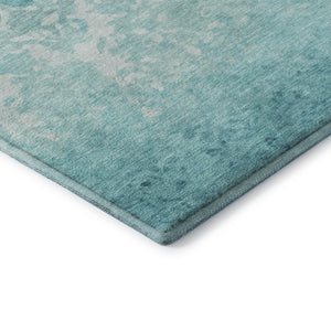HomeRoots 9' X 12' Teal & Ivory Damask Area Rug - Washable, UV-Protected, Durable Design for Busy Homes 709449