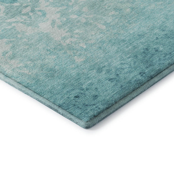 HomeRoots 9' X 12' Teal & Ivory Damask Area Rug - Washable, UV-Protected, Durable Design for Busy Homes 709449