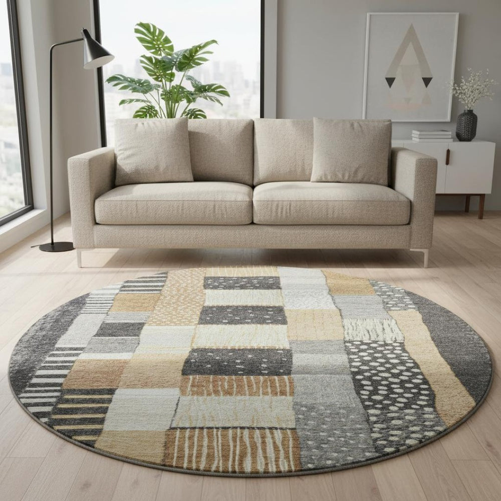 HomeRoots 8' X 10' Geometric Washable Area Rug in Black, Gold & Ivory - Durable, Stylish, and UV Protected! 709454
