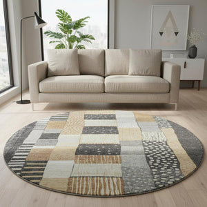 HomeRoots 8' X 10' Geometric Washable Area Rug in Black, Gold & Ivory - Durable, Stylish, and UV Protected! 709454