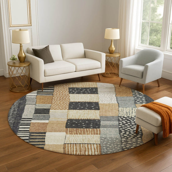 HomeRoots 8' X 10' Geometric Washable Area Rug in Black, Gold & Ivory - Durable, Stylish, and UV Protected! 709454