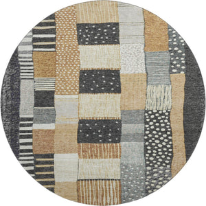 HomeRoots 8' X 10' Geometric Washable Area Rug in Black, Gold & Ivory - Durable, Stylish, and UV Protected! 709454