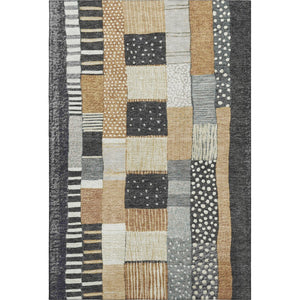 HomeRoots 9' X 12' Washable Black Gold Ivory Geometric Area Rug with UV Protection for Modern Homes 709455