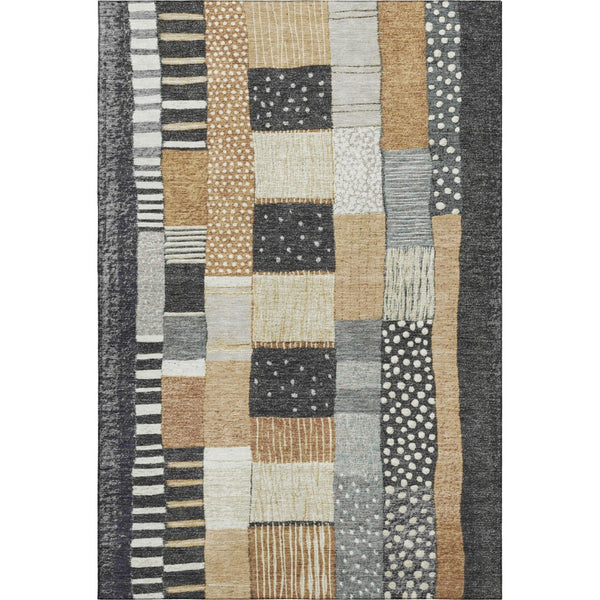HomeRoots 9' X 12' Washable Black Gold Ivory Geometric Area Rug with UV Protection for Modern Homes 709455