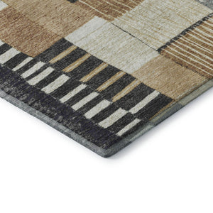 HomeRoots 9' X 12' Washable Black Gold Ivory Geometric Area Rug with UV Protection for Modern Homes 709455
