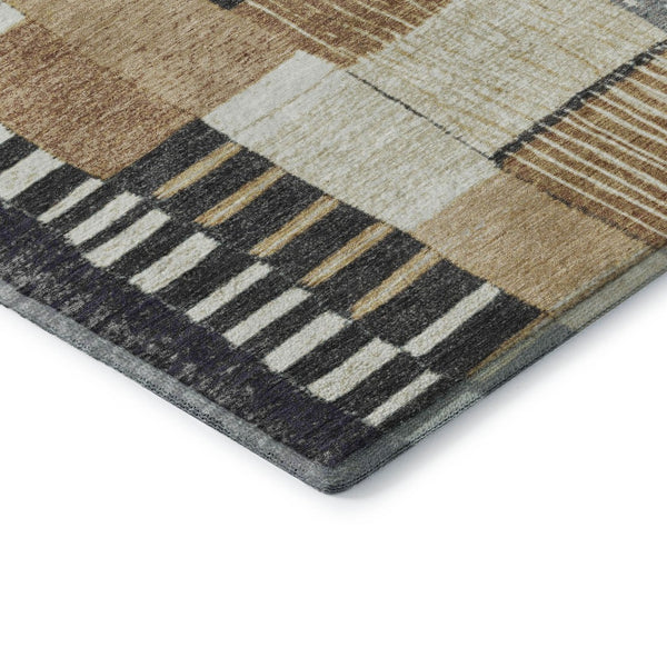 HomeRoots 9' X 12' Washable Black Gold Ivory Geometric Area Rug with UV Protection for Modern Homes 709455