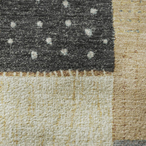 HomeRoots 9' X 12' Washable Black Gold Ivory Geometric Area Rug with UV Protection for Modern Homes 709455