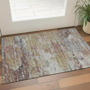HomeRoots 5' Geometric Washable Area Rug in Brown, Ivory & Gray – Durable, UV-Protected, Ideal for High-Traffic Spaces 709458