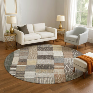 HomeRoots 8' X 10' Washable Area Rug in Brown, Ivory & Gray - Stylish, Durable, UV-Protected for High-Traffic Spaces 709460