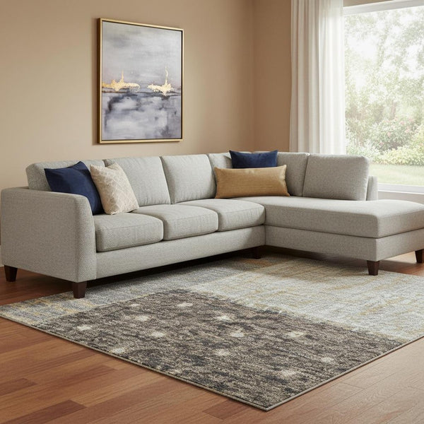 HomeRoots 9' X 12' Washable Geometric Area Rug with UV Protection - Stylish Brown, Ivory & Gray Design for Any Space 709461