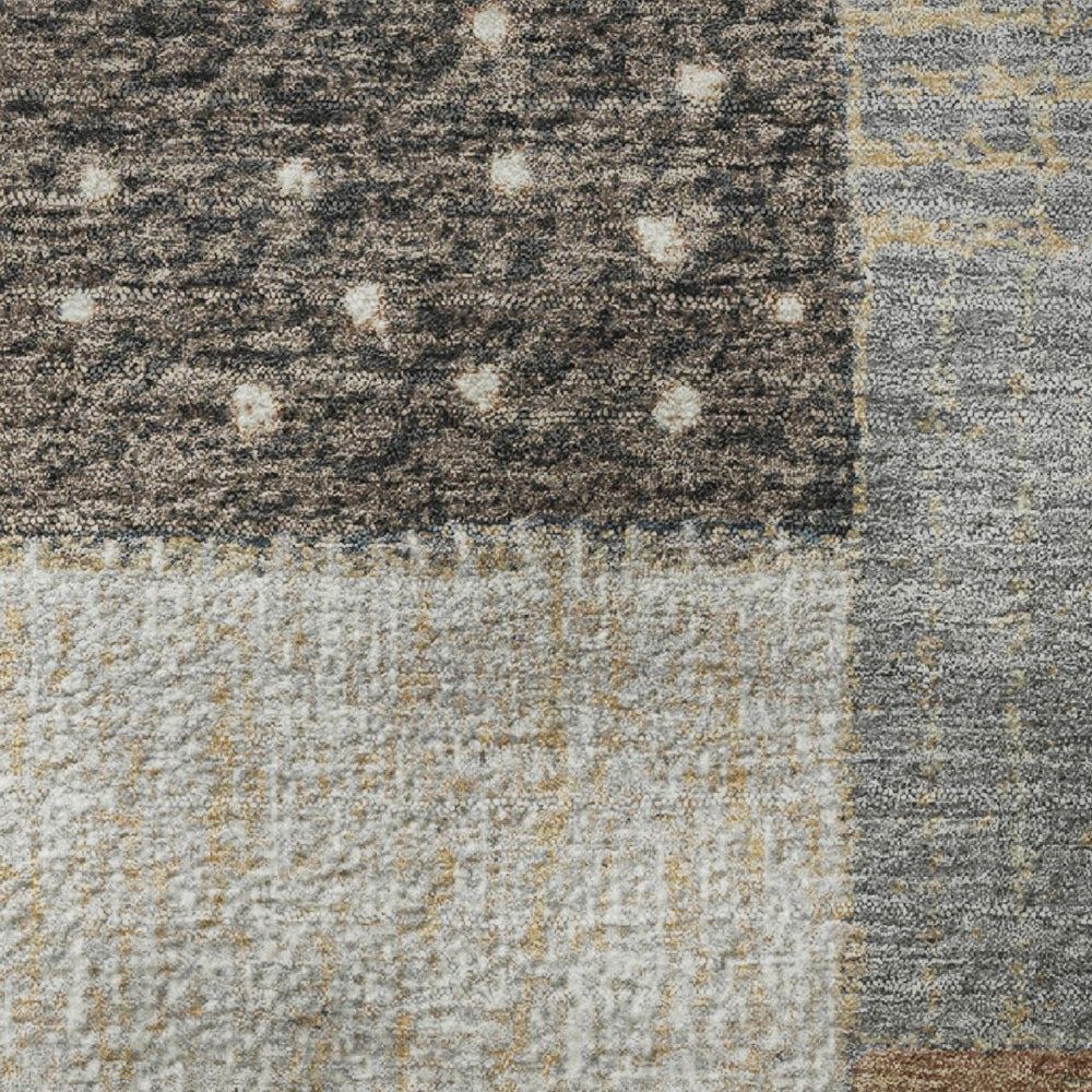 HomeRoots 9' X 12' Washable Geometric Area Rug with UV Protection - Stylish Brown, Ivory & Gray Design for Any Space 709461