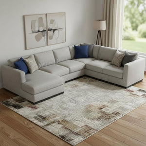 HomeRoots 10' Geometric Washable Area Rug in Brown, Ivory & Gray – Stain Resistant, UV Protected, Non-Slip Design 709462