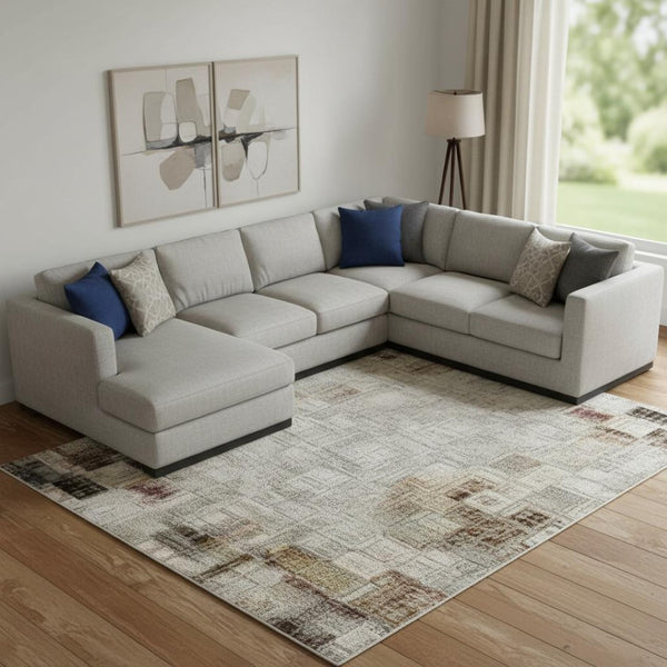 HomeRoots 10' Geometric Washable Area Rug in Brown, Ivory & Gray – Stain Resistant, UV Protected, Non-Slip Design 709462