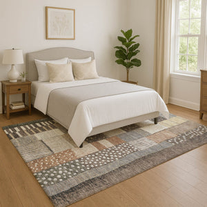HomeRoots 10' Geometric Washable Area Rug in Brown, Ivory & Gray – Stain Resistant, UV Protected, Non-Slip Design 709462