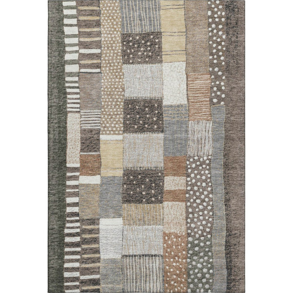 HomeRoots 10' Geometric Washable Area Rug in Brown, Ivory & Gray – Stain Resistant, UV Protected, Non-Slip Design 709462