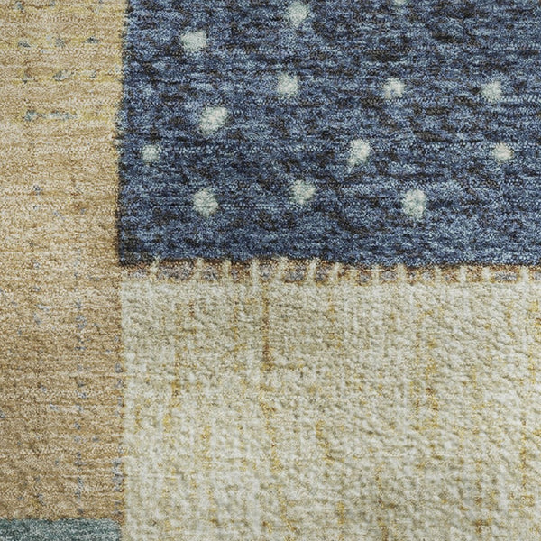 HomeRoots 8' Stylish Navy Blue, Beige & Ivory Geometric Washable Round Rug with UV Protection for Durability 709465