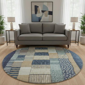 HomeRoots 8' X 10' Stylish Navy Blue Geometric Area Rug - Washable, UV Protected, Non-Slip for Homes with Kids 709466